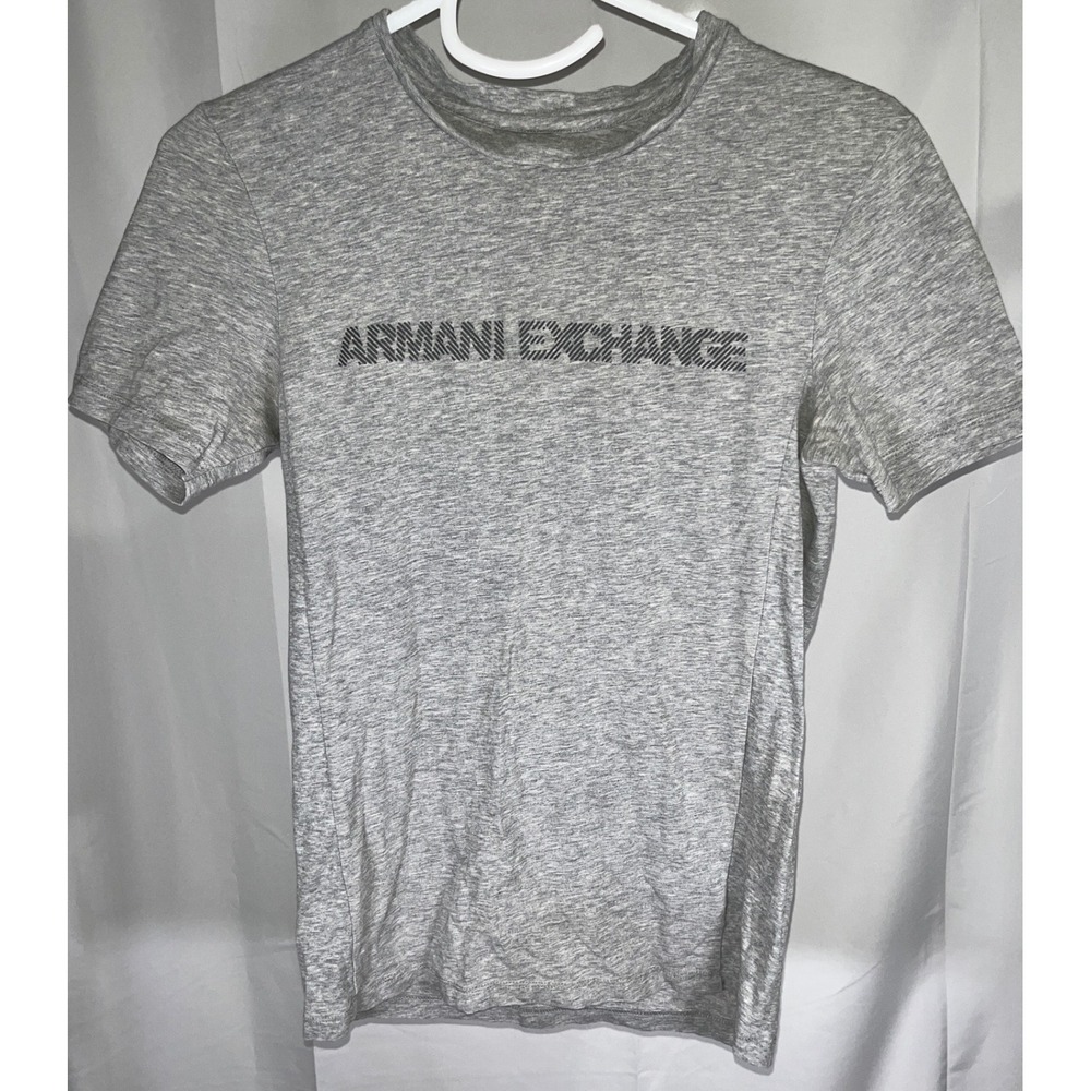Armani Exchange Logo Graphic T-Shirt Heather Gray Crew Neck Casual XS
